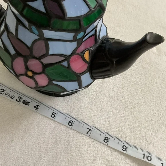 Tiffany Style Cheyenne Stained Glass Lighted Teapot Accent Table Lamp - Picture 14 of 16